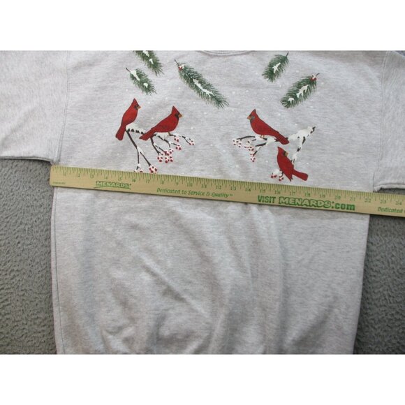 Christmas Sweatshirt Women's Large Cardinals Double Collar Granny Gray Red Birds - Picture 5 of 7